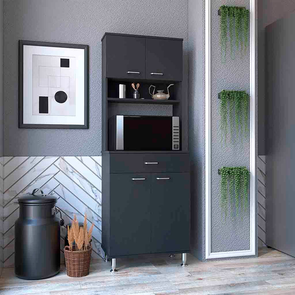 24-Inch Helis 60 Pantry Cabinet with 1-Drawer and Double Door – Dedicated Microwave Niche