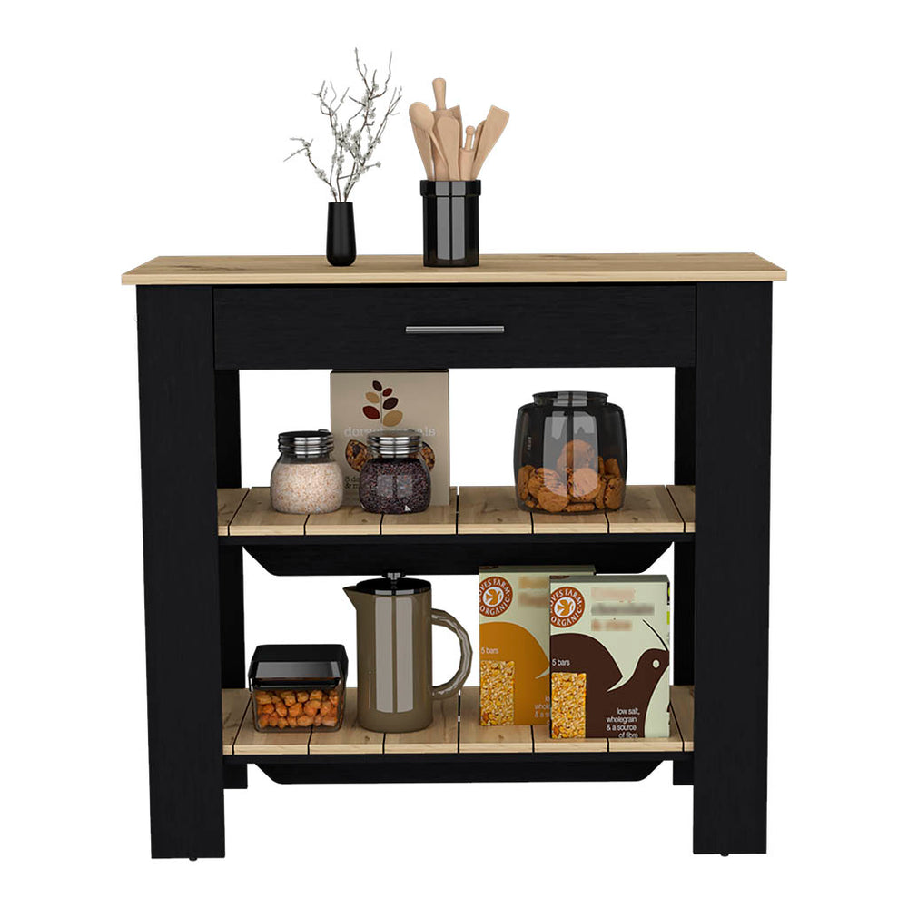 Delos Kitchen Island with 1-Drawer and 2 Open Shelves – Durable Construction