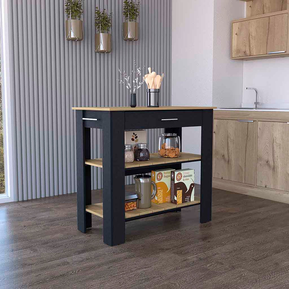 Delos Kitchen Island with 1-Drawer and 2 Open Shelves – Handy Drawer Storage