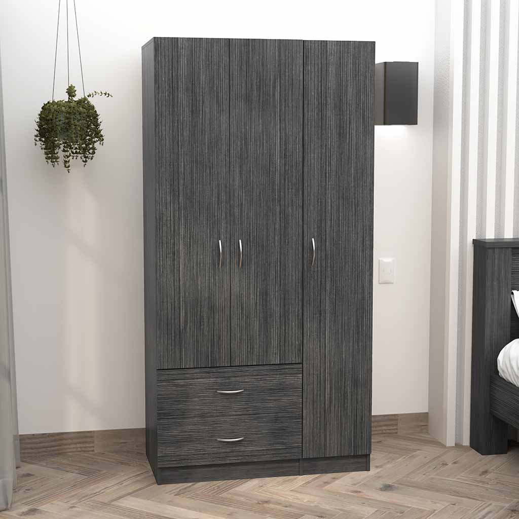 Bosko Three Doors Armoire, Two Drawers, Metal Rod