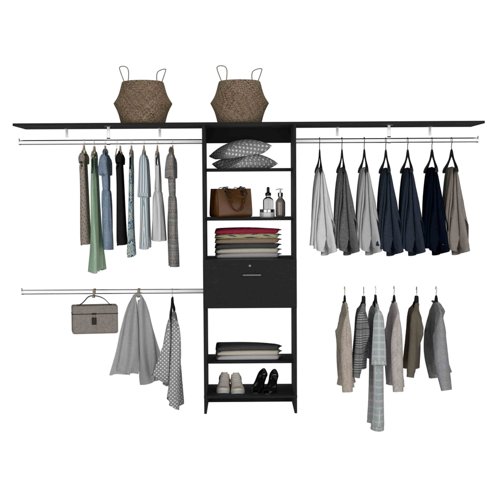 118-Inch Zamora Closet Organizer with 1-Drawer and 5 Open Shelves – Sturdy Wall-Mounted Build