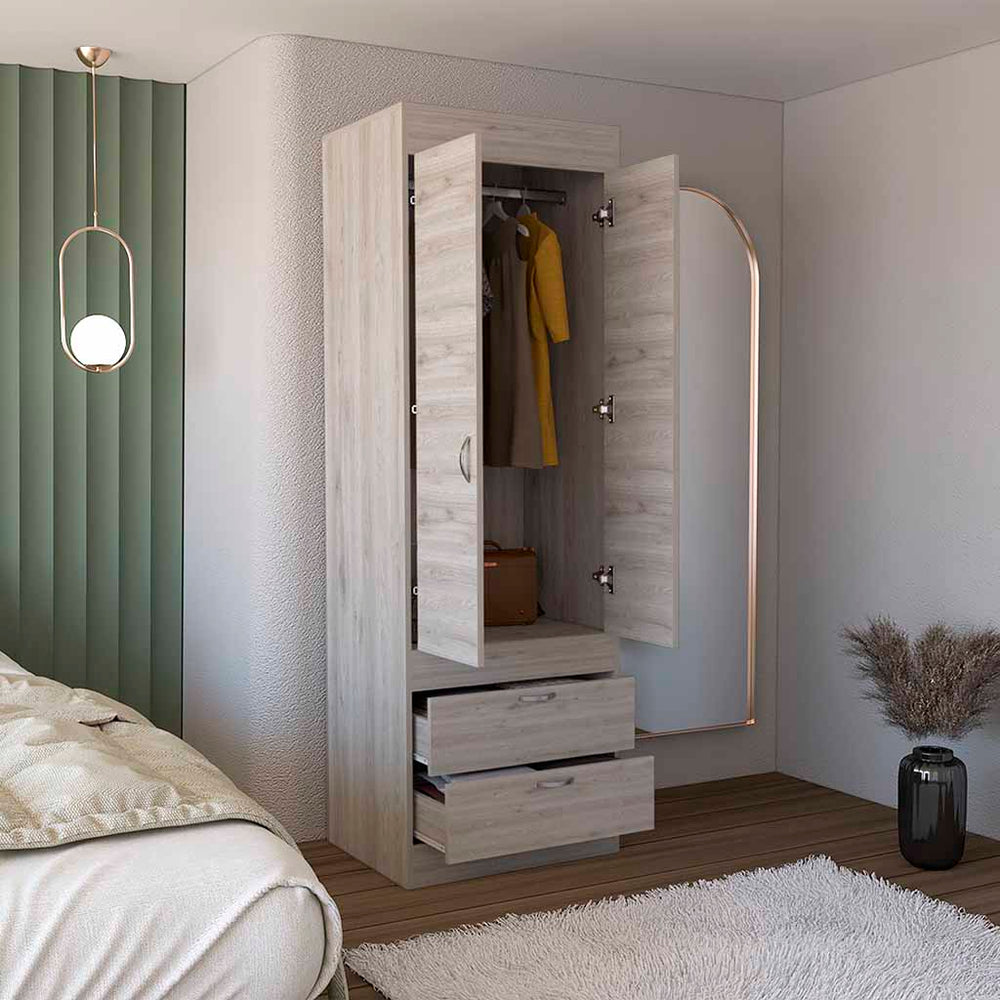 23-Inch Portugal Armoire with 2-Drawer and Double Door – Enclosed Drawer Storage