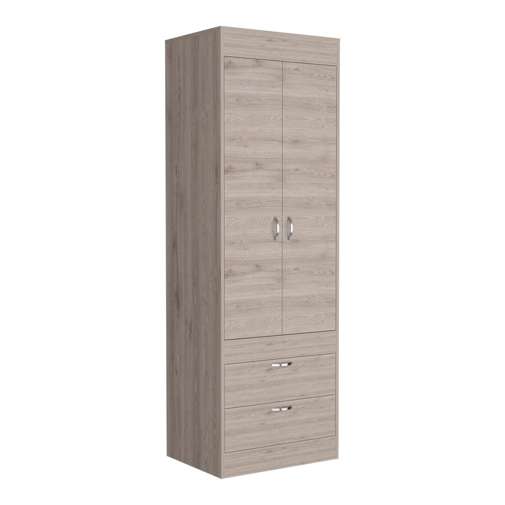 23-Inch Portugal Armoire with 2-Drawer and Double Door – Covered Hanging Rod