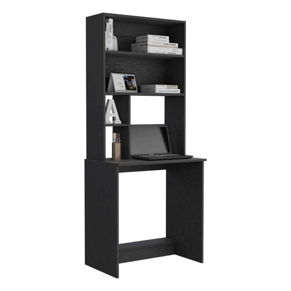30-Inch Motley Writing Desk with 4 Open Shelves – Tall Hutch Shelving