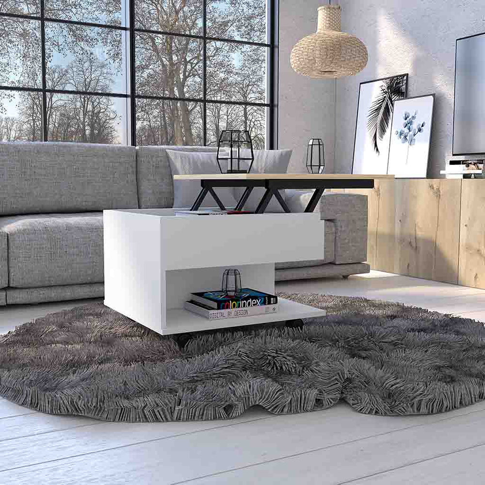 Babel Lift Top Coffee Table with Rolling Casters and Open Shelf for the Living Room – Rolling Caster Wheels