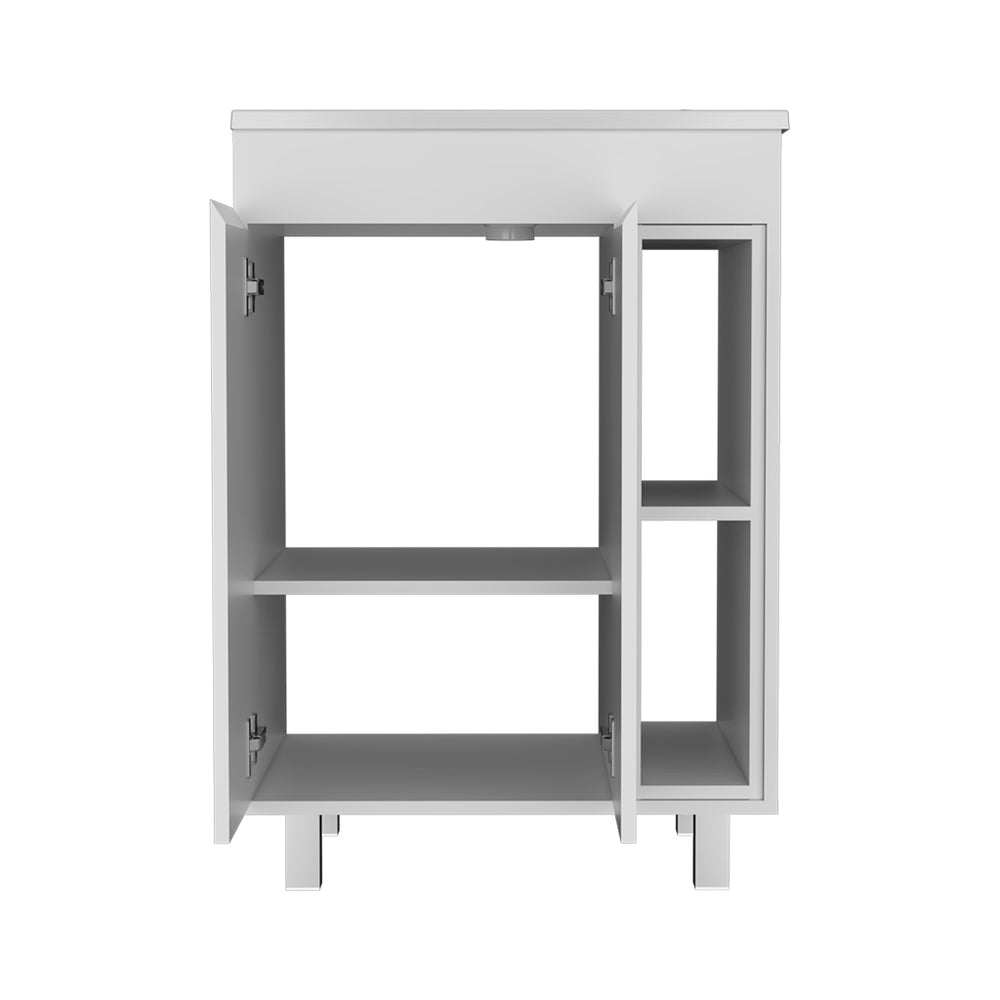 24-Inch Acra Free Standing Storage Cabinet with Double Door – Open Side Display Shelving