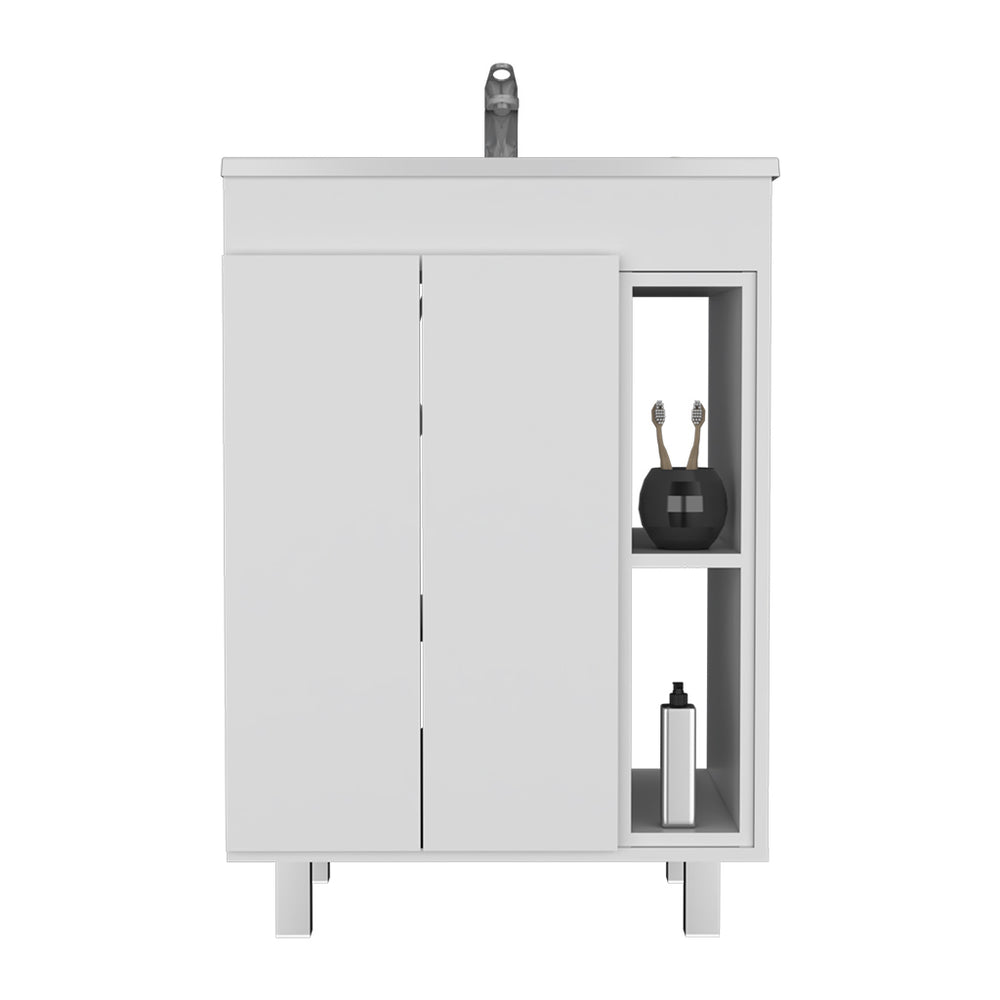 24-Inch Acra Free Standing Storage Cabinet with Double Door – White Manufactured Wood