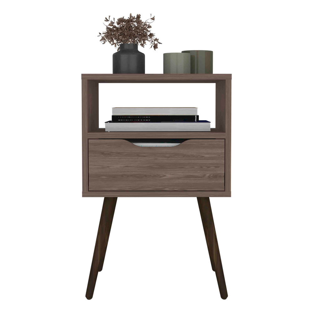 16-Inch Emma Nightstand with 1-Drawer – A warm dark walnut wood-grain finish Finish