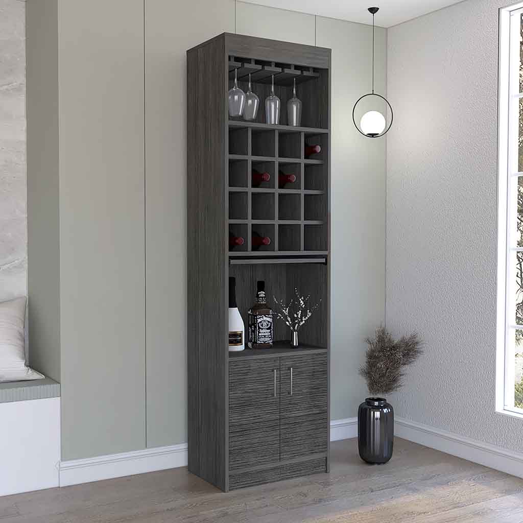 Soria Bar Double Door Cabinet, Sixteen Built-in Wine Rack, Concealable Serving Tray, One Shelf