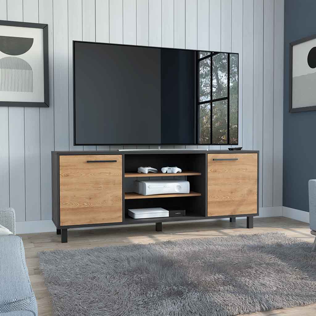 Egeo Tv Stand for TV´s, Two Cabinets, Three Shelves, Five Legs