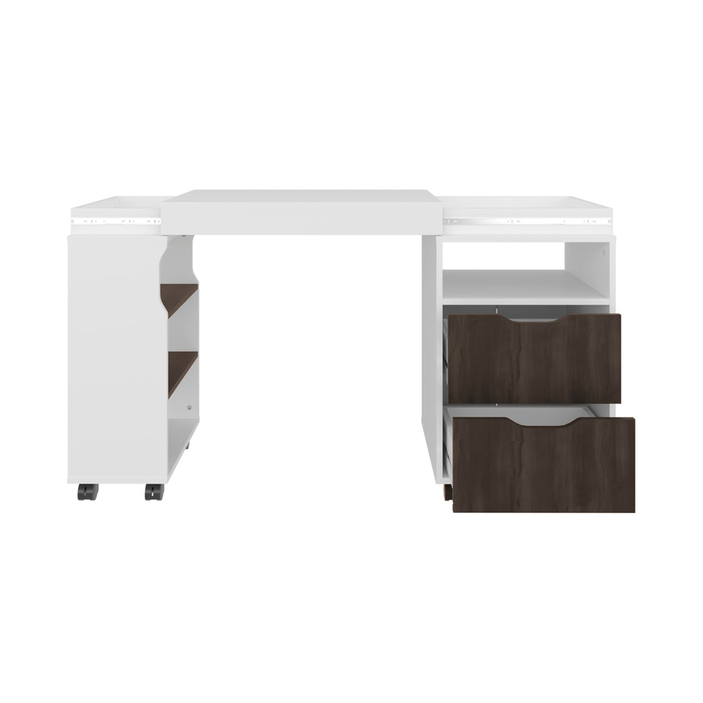 54-Inch Odessa Extendable Writing Desk with Casters and 2-Drawer – Spacious Desktop Surface