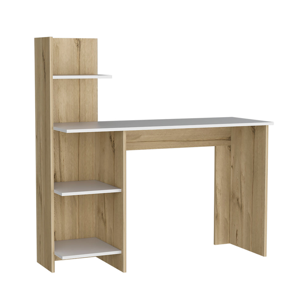 47-Inch Toronto Writing Desk with 4 Open Shelves – Sturdy White and Pine Build
