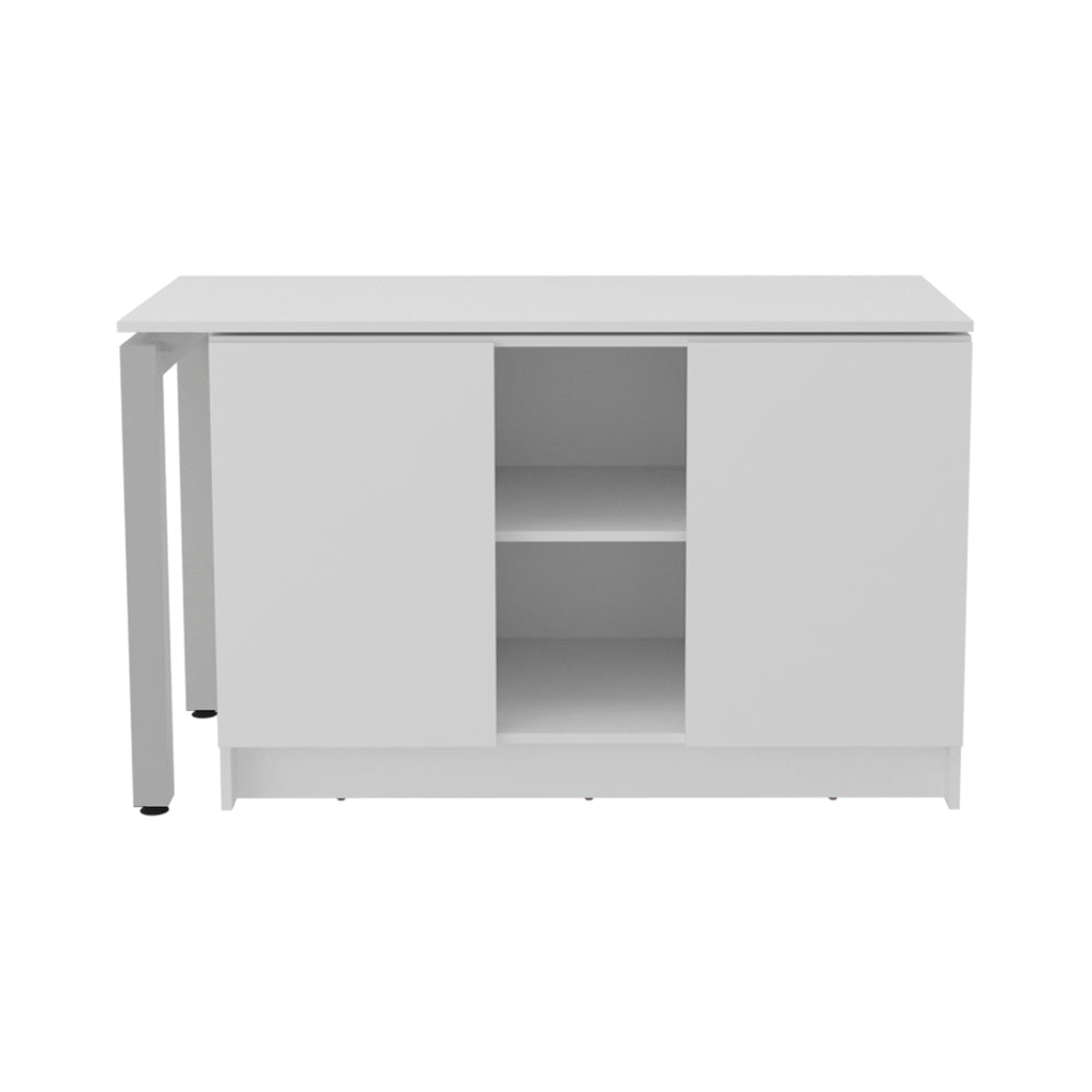 47-Inch Afton Writing Desk with Double Door and 4 Open Shelves – Durable Desk-and-Cabinet Build