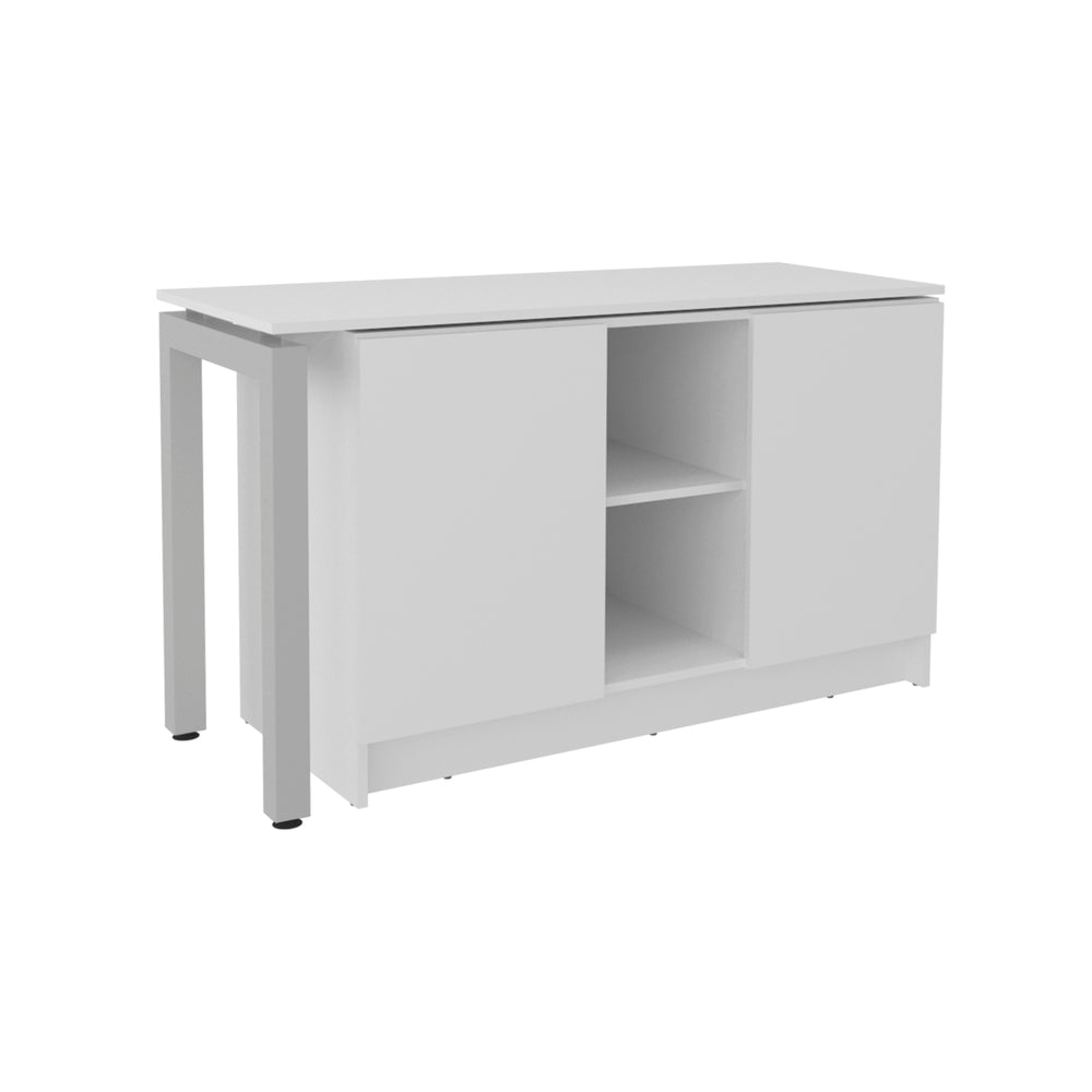 47-Inch Afton Writing Desk with Double Door and 4 Open Shelves – Cabinet with Adjustable Shelving