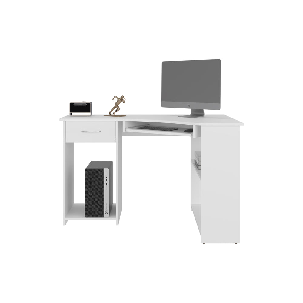 47-Inch Sturgeon Corner Desk with 2-Drawer and 3 Open Shelves – Open Base Shelving