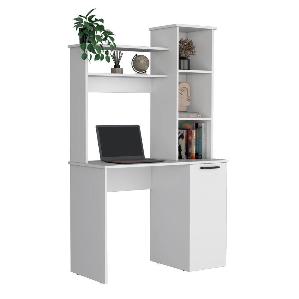 39-Inch Muncy Computer Desk with Single Door – Hutch and Side Tower Storage