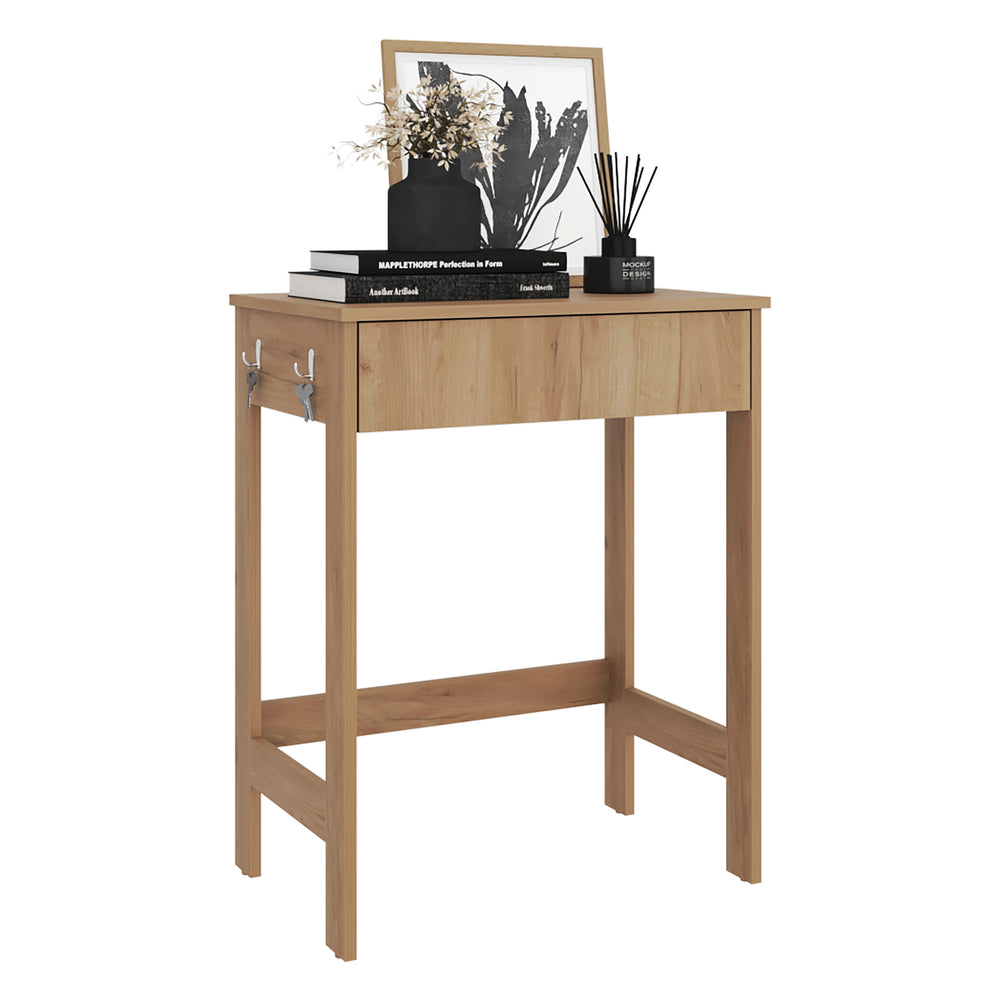 24-Inch Yaak Compact Entryway Writing Desk with 1-Drawer – Built-In Key Hooks