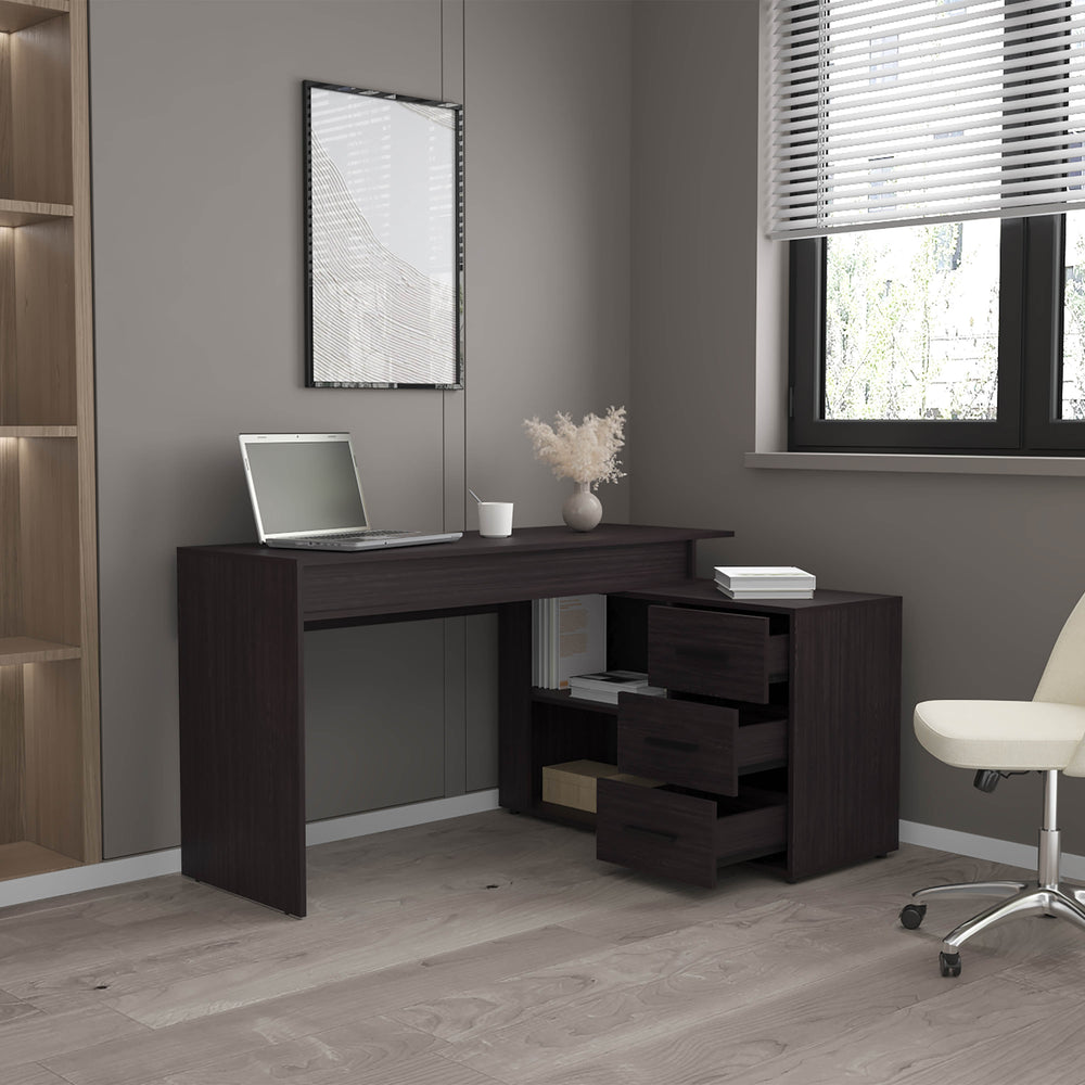 51-Inch Neilton L-Shaped Computer Desk with 3-Drawer and 2 Open Shelves – L-Shaped Corner Footprint