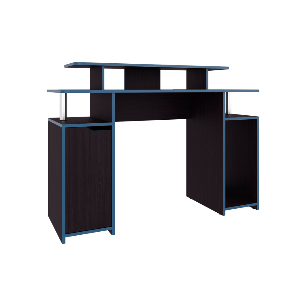 47-Inch Hobart Gaming Writing Desk with Single Door and 6 Open Shelves – Sturdy Two-Tone Build