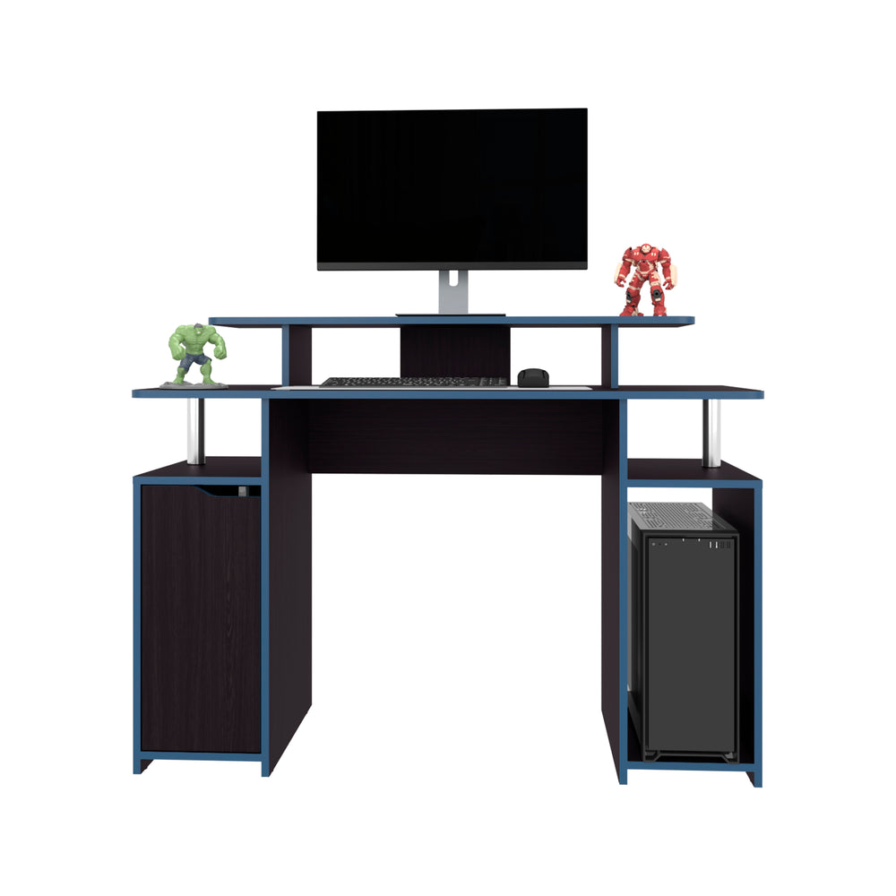 47-Inch Hobart Gaming Writing Desk with Single Door and 6 Open Shelves – Side Display Ledges