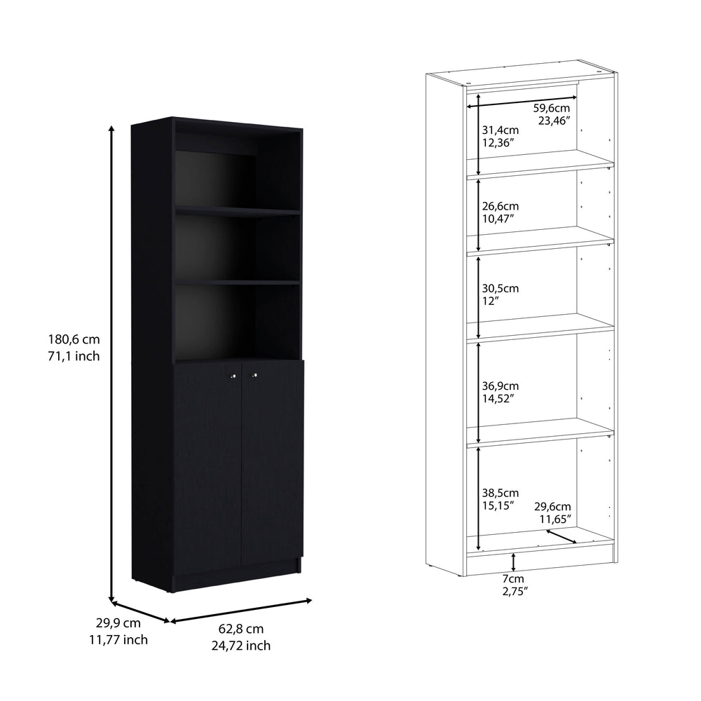 25-Inch Vinton Two-Door Ladder Bookcase – Combined Storage Layout