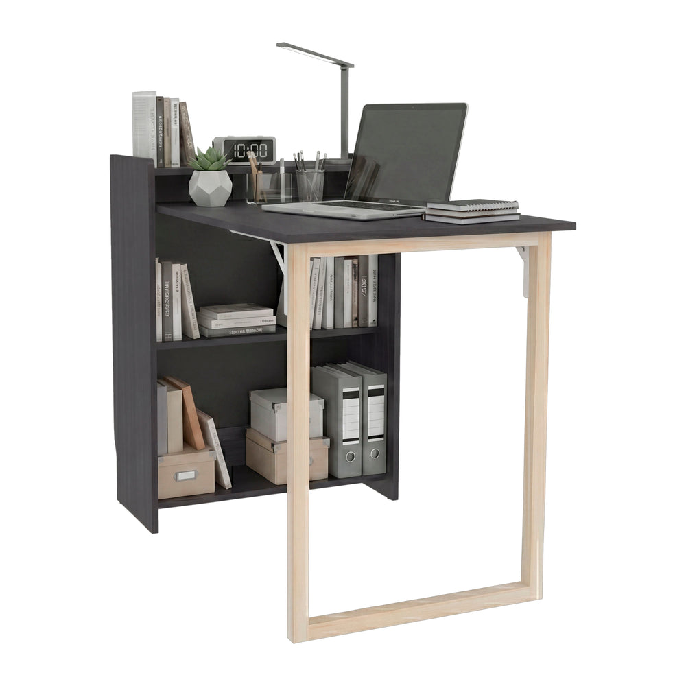 Coyle Retractable Desk with Open Shelving for Small Spaces and Home Offices for the Home – Real Weight Capacity