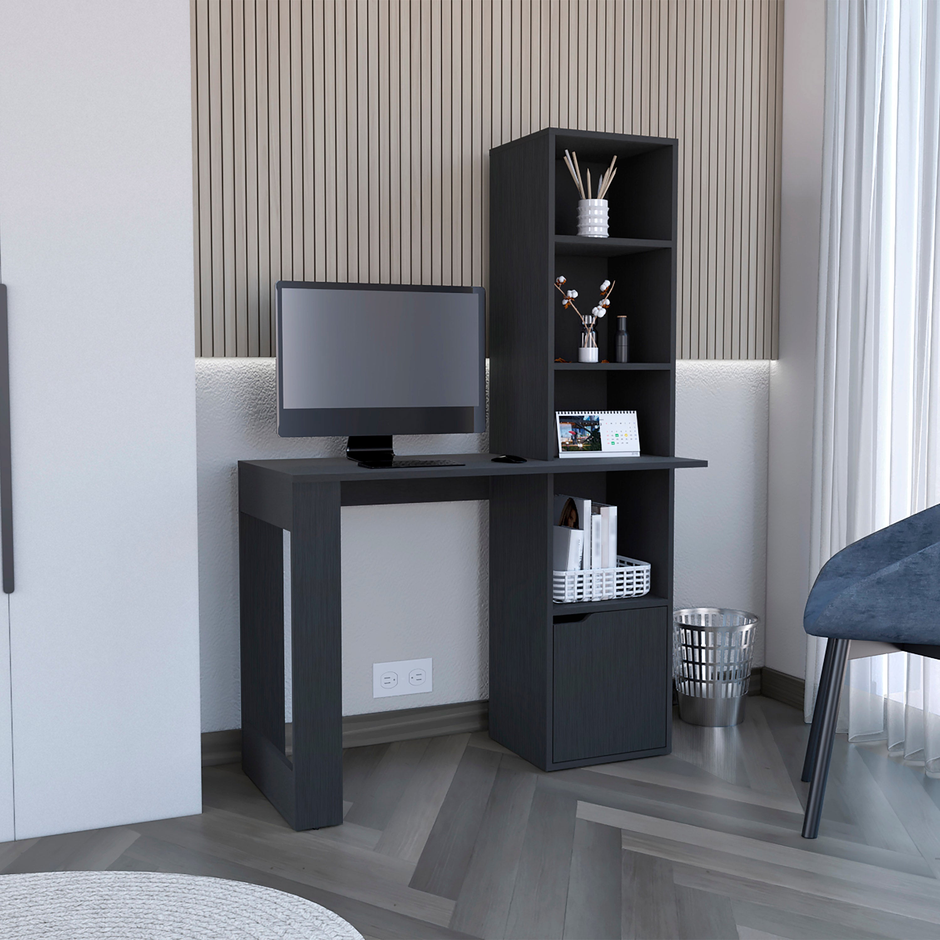 39-Inch Ripley Writing Desk with Storage Tower and Cabinet Door – in a home office
