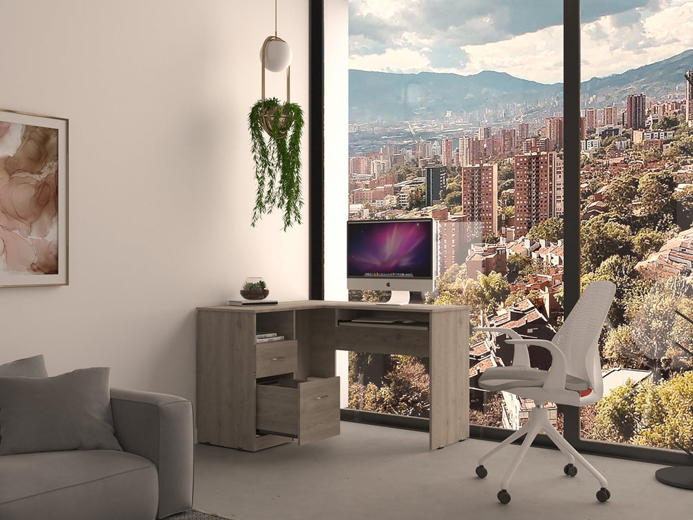 41-Inch Idra L-Shaped Computer Desk with 2-Drawer – Paired Drawer Storage