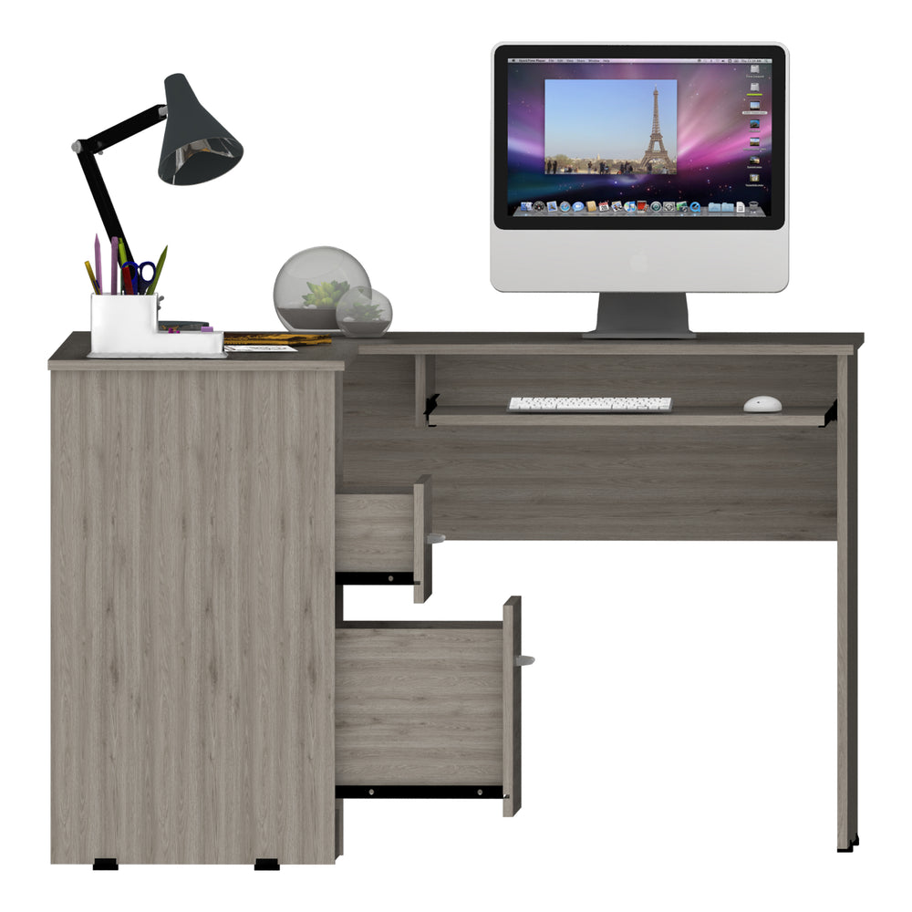 41-Inch Idra L-Shaped Computer Desk with 2-Drawer – Sturdy Light Gray Build