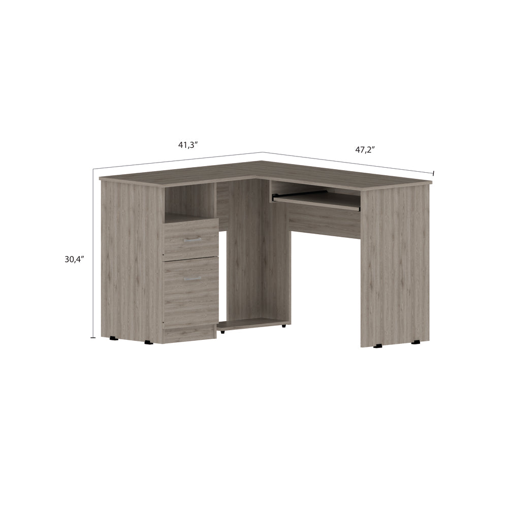 41-Inch Idra L-Shaped Computer Desk with 2-Drawer – Pull-Out Keyboard Tray