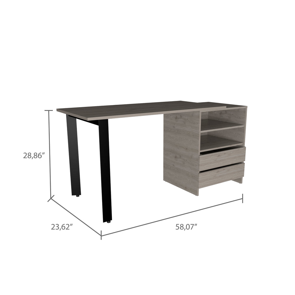 58-Inch Austral Writing Desk with 2-Drawer and 2 Open Shelves – Open Shelving Section
