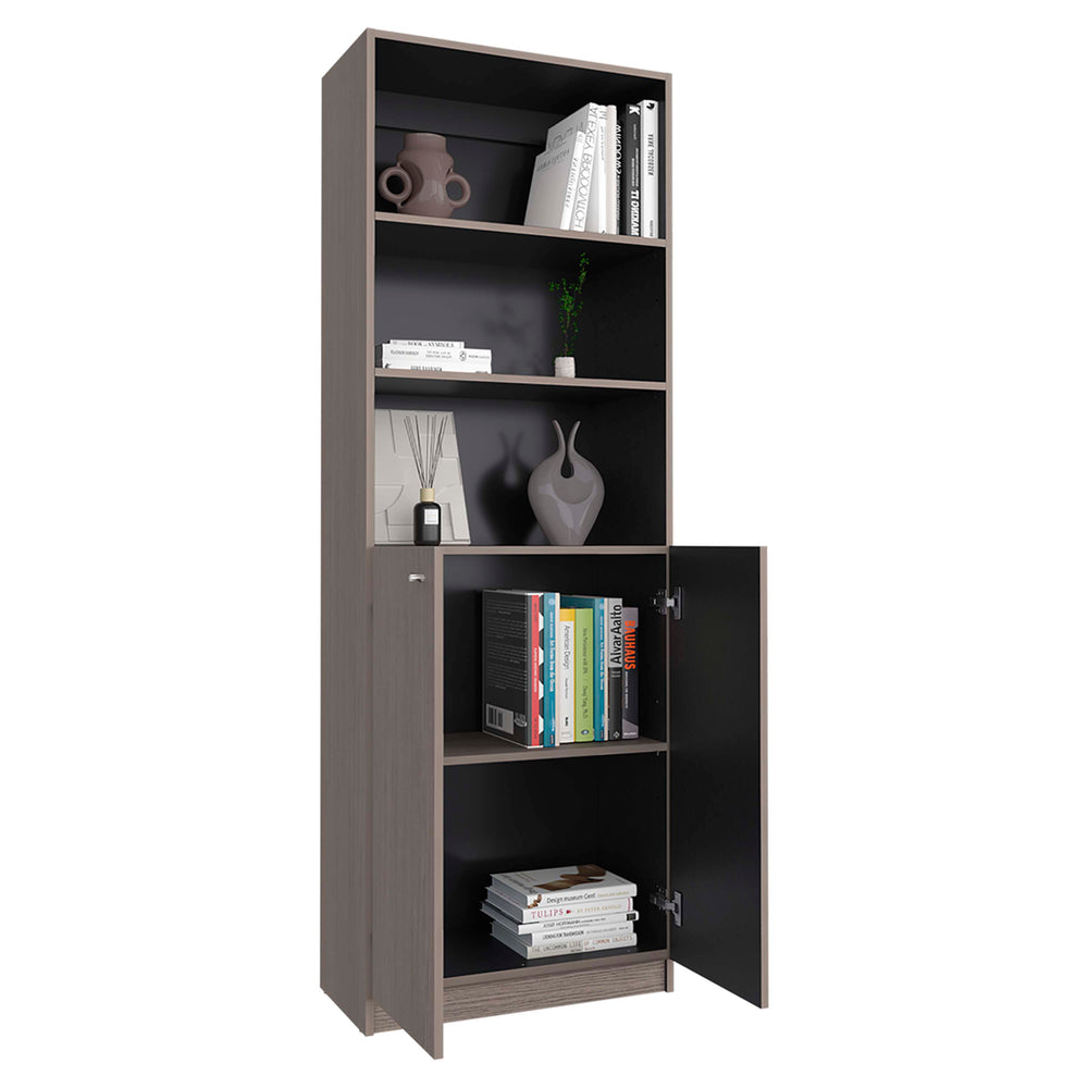 Amherst Door Bookcase, Wood Bookcase with Closed Cabinet Doors and Open Display Shelves – Positano Manufactured Wood Finish