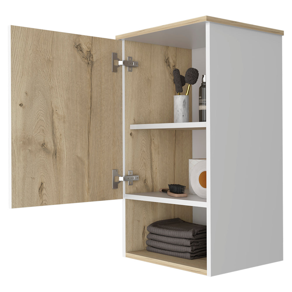 Arya Storage Cabinet with Single Door – Light Oak and White Manufactured Wood