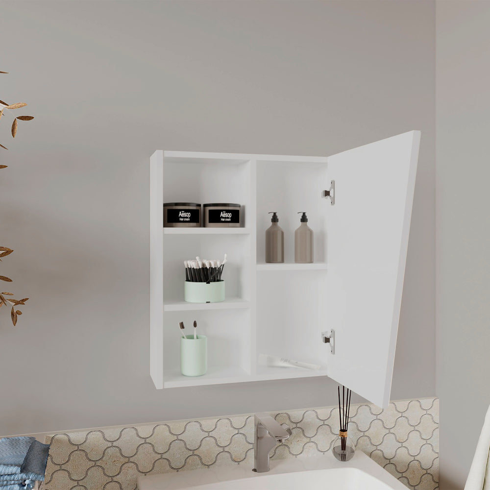 20-Inch Piney Medicine Cabinet with Single Door and 5 Open Shelves – Mirrored Cabinet Storage