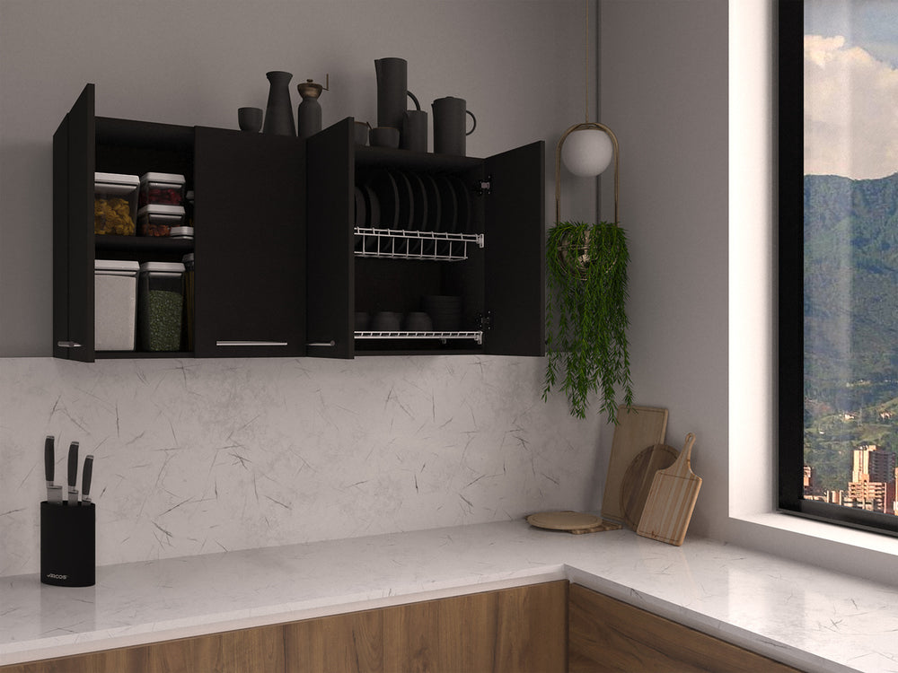 Oceana Wall Cabinet with 2 Open Shelves – Concealed Cabinet Storage