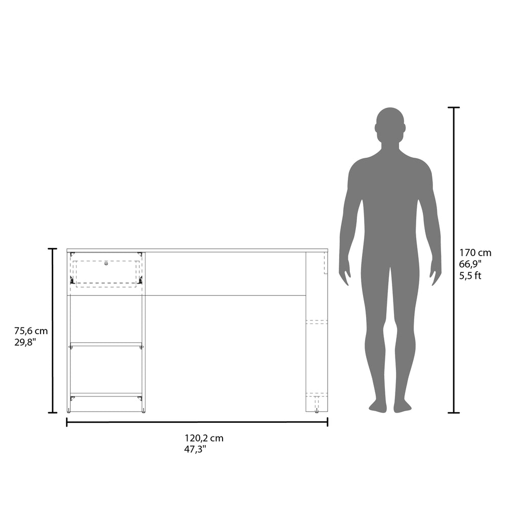 47-Inch Tolsona Writing Desk with 1-Drawer and 2 Open Shelves – Spacious Work Surface