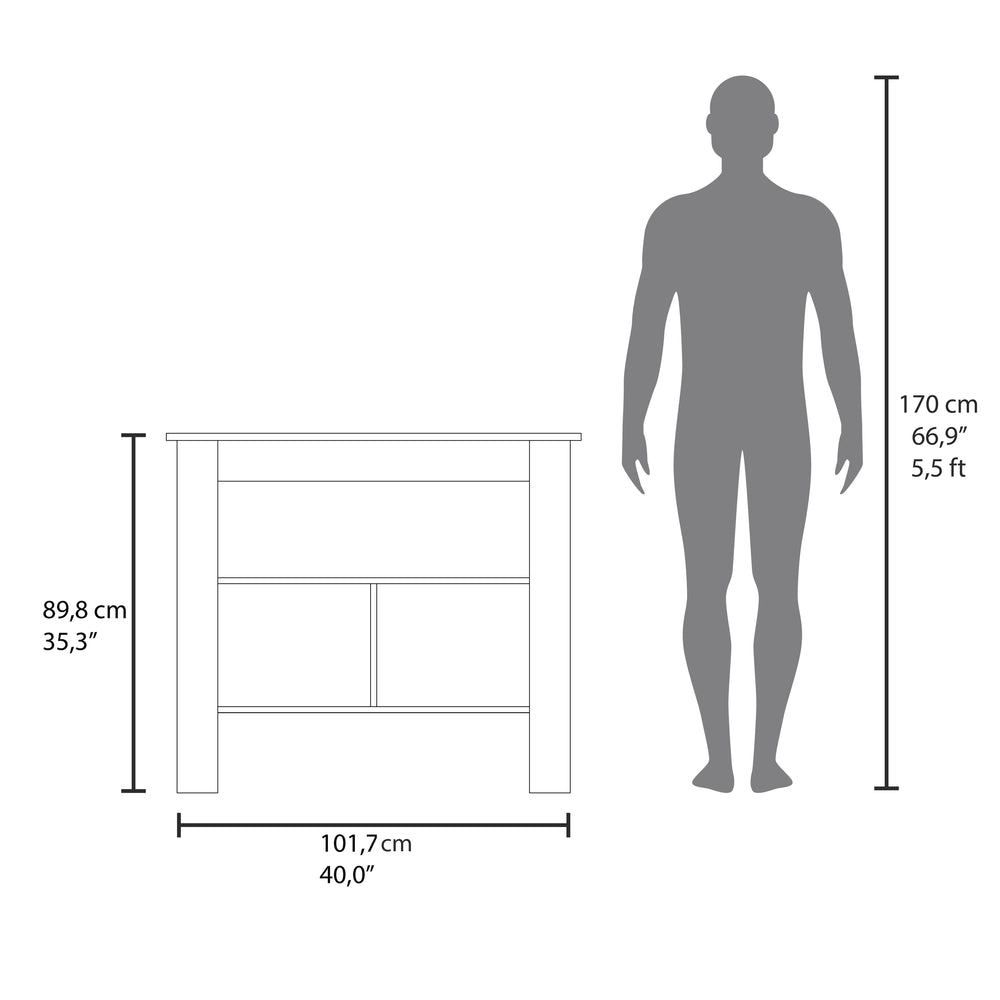 40-Inch Manila Kitchen Island with 3 Open Shelves – Center-Divided Shelf