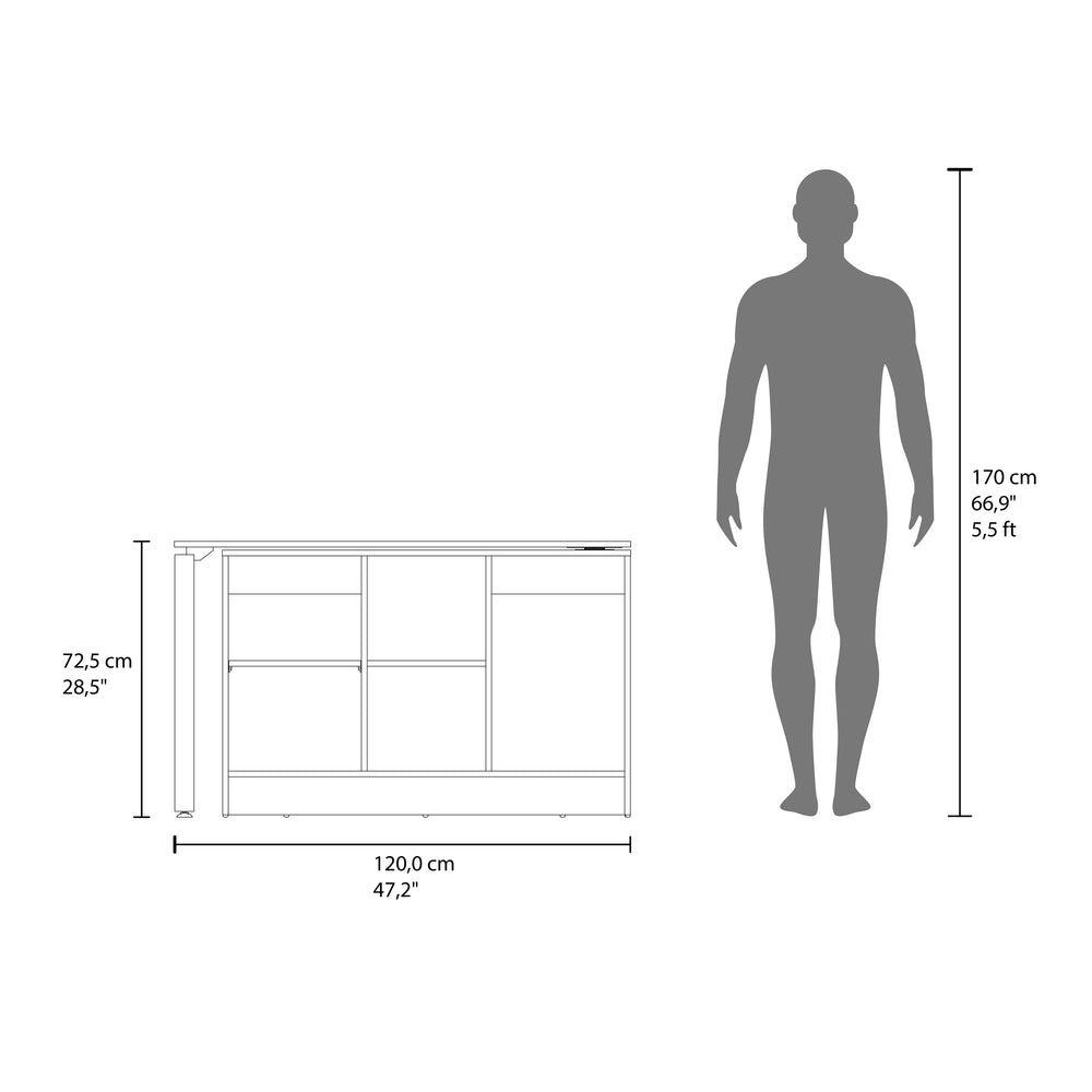 47-Inch Afton Writing Desk with Double Door and 4 Open Shelves – Stable Leg Support