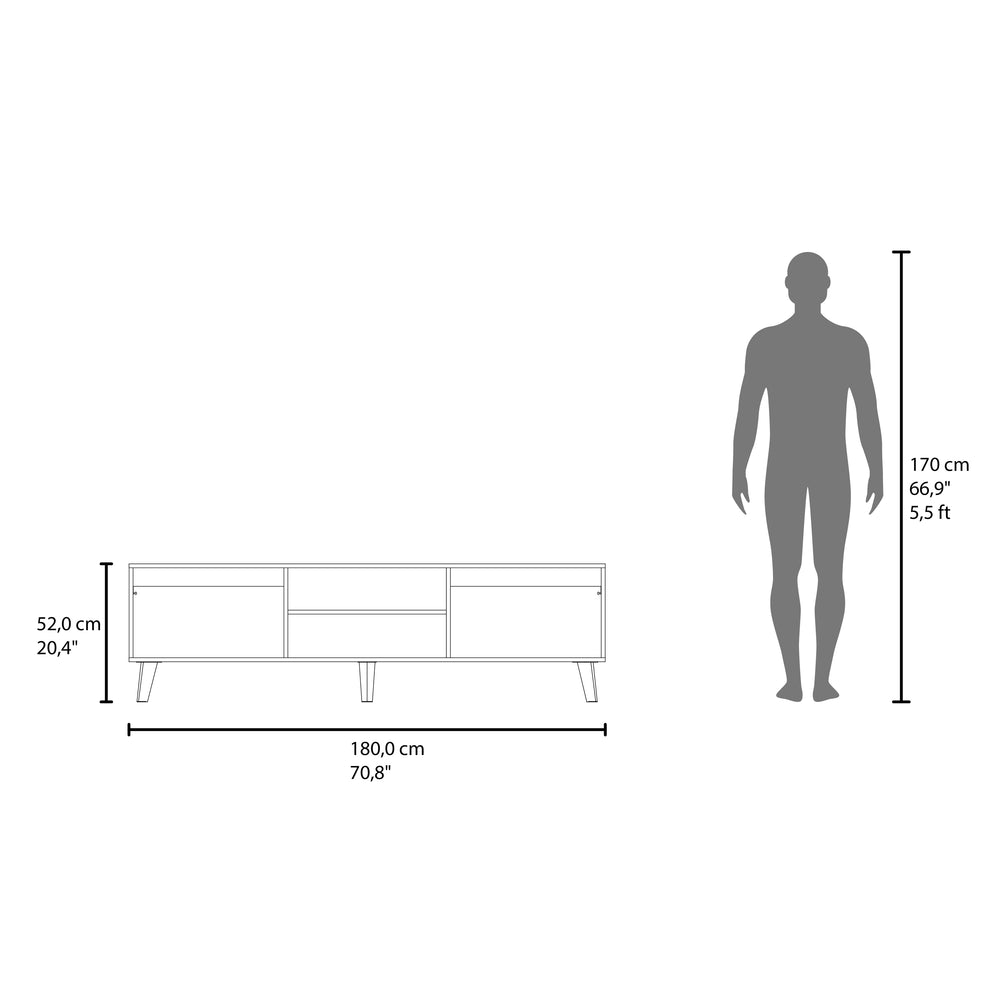 71-Inch Elaine TV Stand with Double Door and 2 Open Shelves – Wide Dimensions
