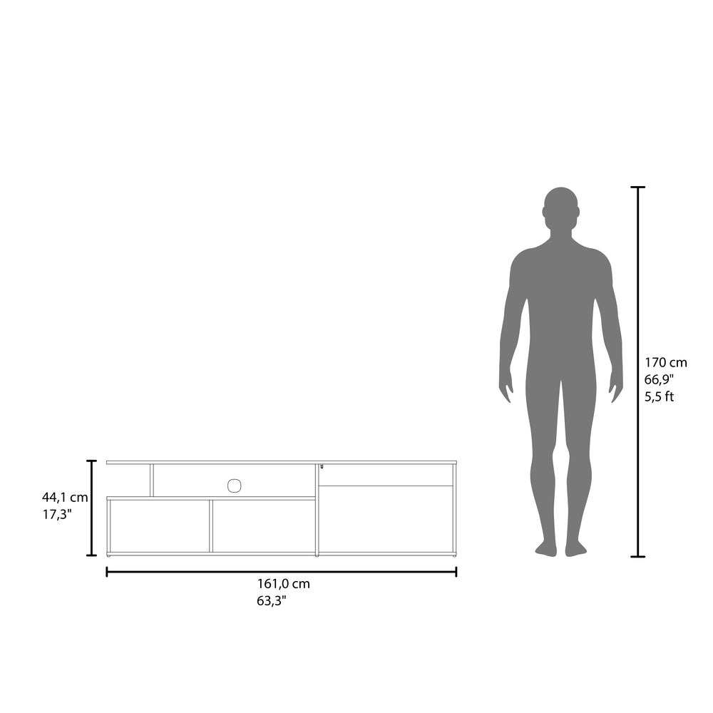 63-Inch Virgil TV Stand with Double Door and 4 Open Shelves – Durable Construction