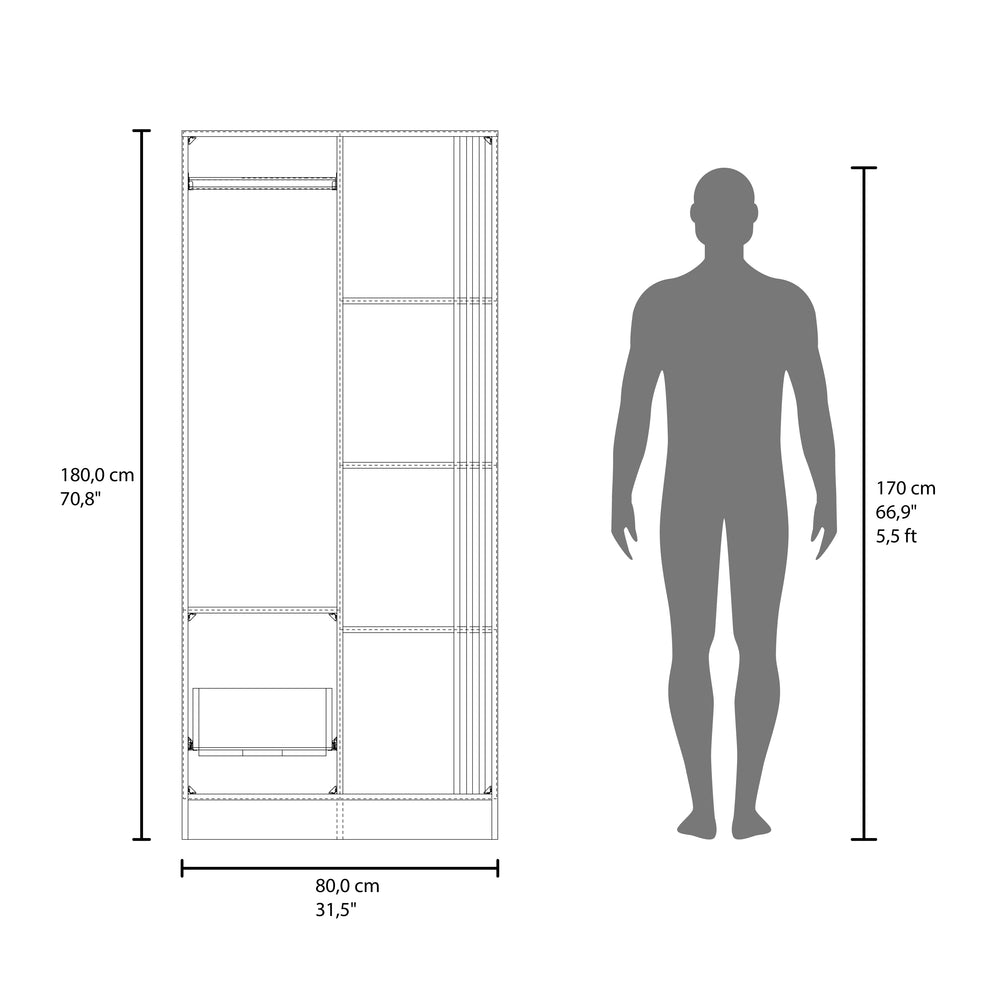 32-Inch Ferndale Armoire with 1-Drawer and Single Door – Open Shelving Column