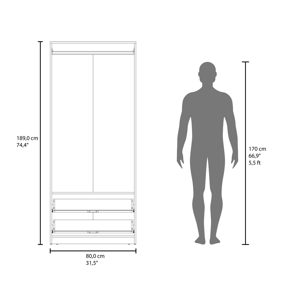 32-Inch Odon Armoire with 2-Drawer and Double Door – Concealed Drawer Storage