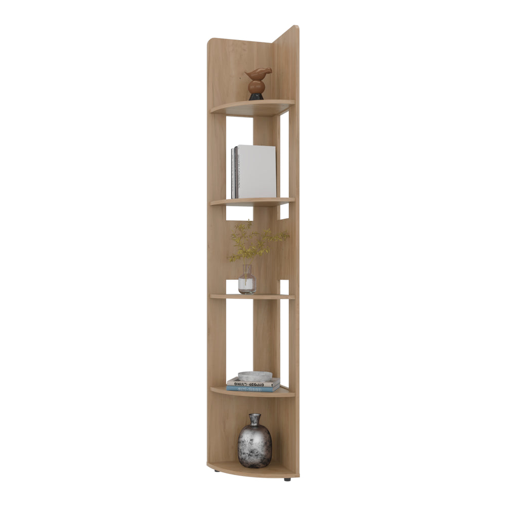 71"-Inch Gerton Corner Bookcase with Five Shelves – Tall, Narrow Footprint