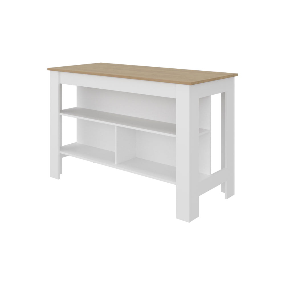 54-Inch Ruso Kitchen Island – A white and natural oak two-tone finish Finish
