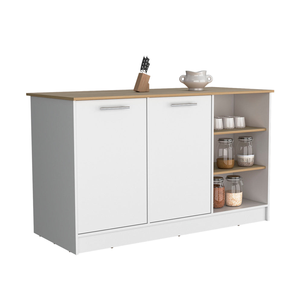 59-Inch Mars Kitchen Island with 3 Open Shelves – Cabinet Door Storage