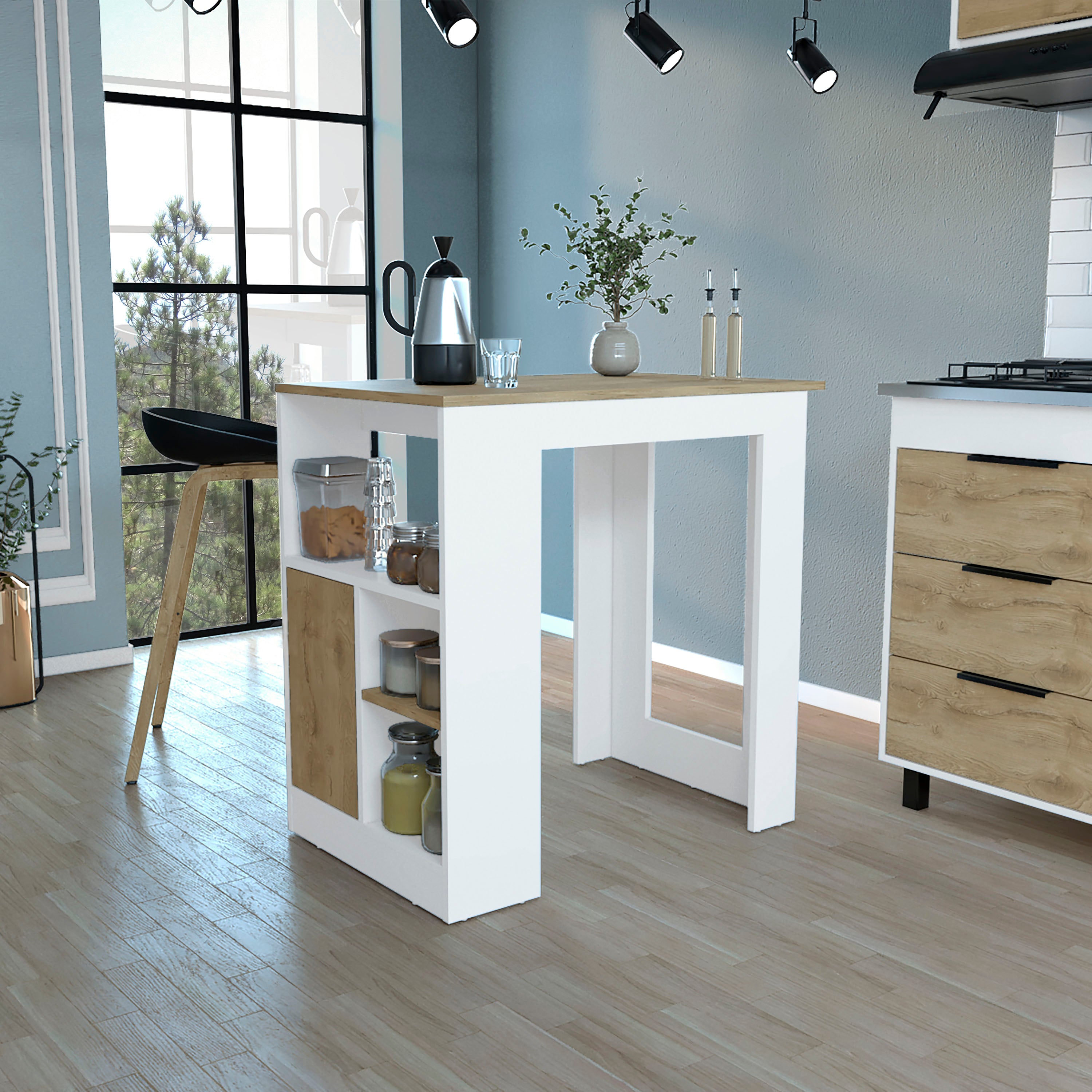 Masset Kitchen Island with Side Shelve and Push to open Cabinet