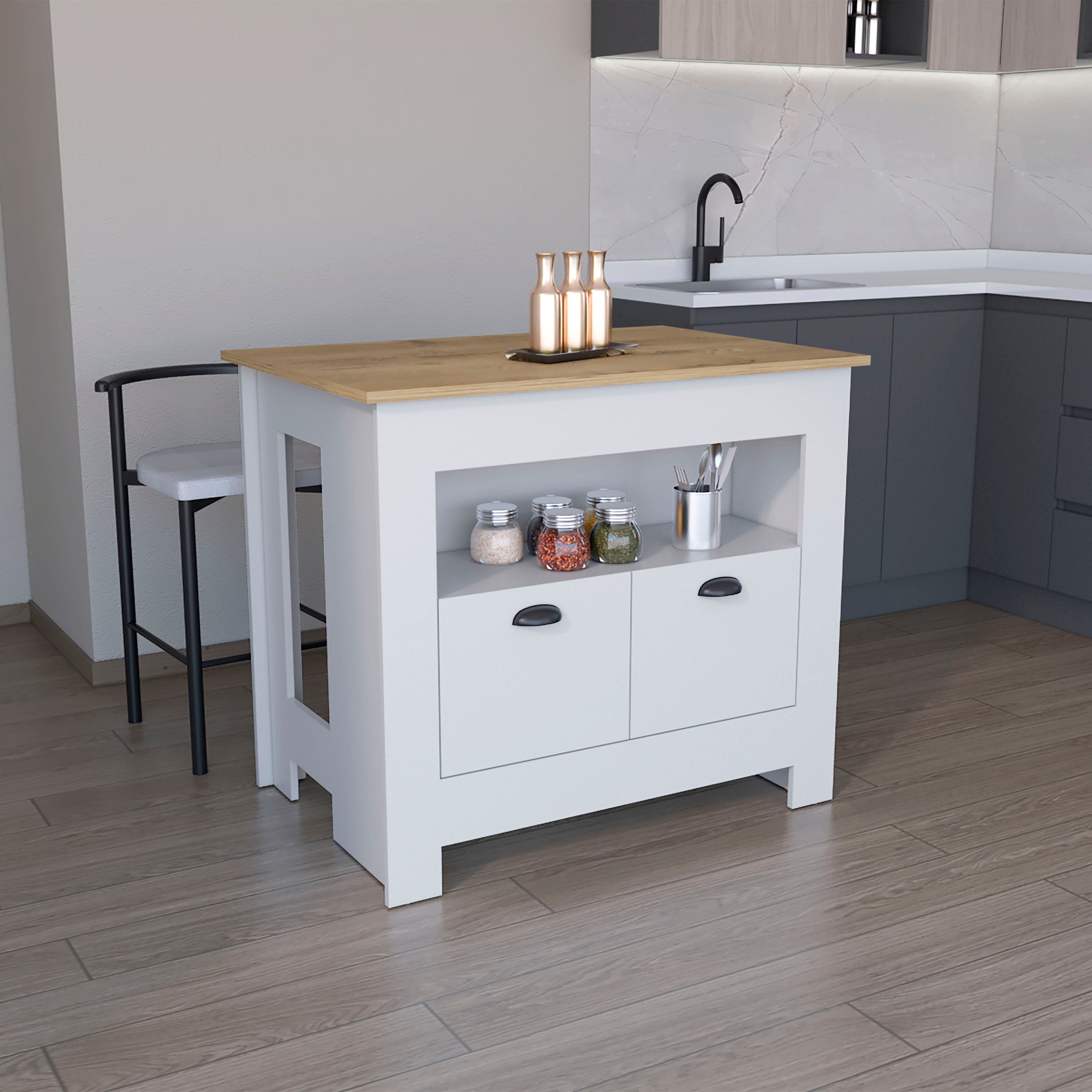 Floyd Kitchen Island, whit Two doors, Three shelves