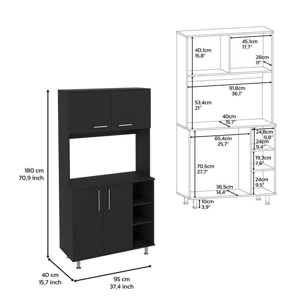 Malta Kitchen Pantry Cabinet with Double Door and 3 Open Shelves – Durable Construction