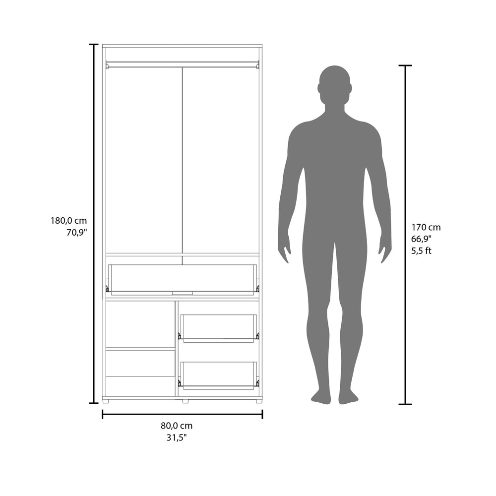 32-Inch Riverdale Armoire with 3-Drawer and Double Door – Open Shelving