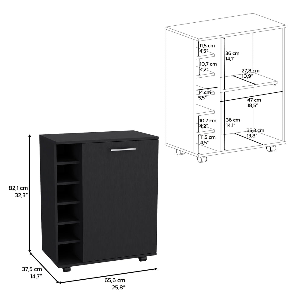26-Inch Tilden Bar Cart – Smooth-Rolling Casters